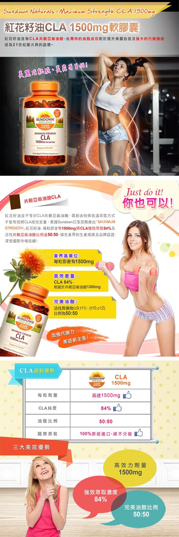 Sundown日落恩賜-紅花籽油CLA1500mg軟膠囊(90粒X2瓶)優惠組產品資訊