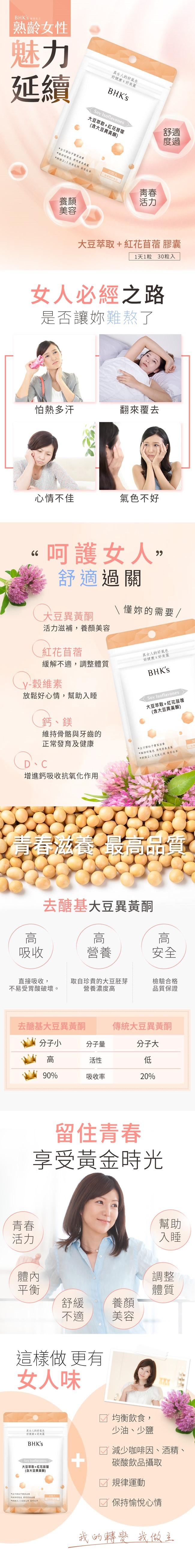 BHK's 大豆萃取+紅花苜蓿膠囊食品(30顆/袋)﻿產品資訊