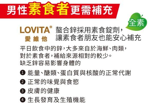 LOVITA愛維他-螯合鋅30mg(60錠_60天份)產品資訊