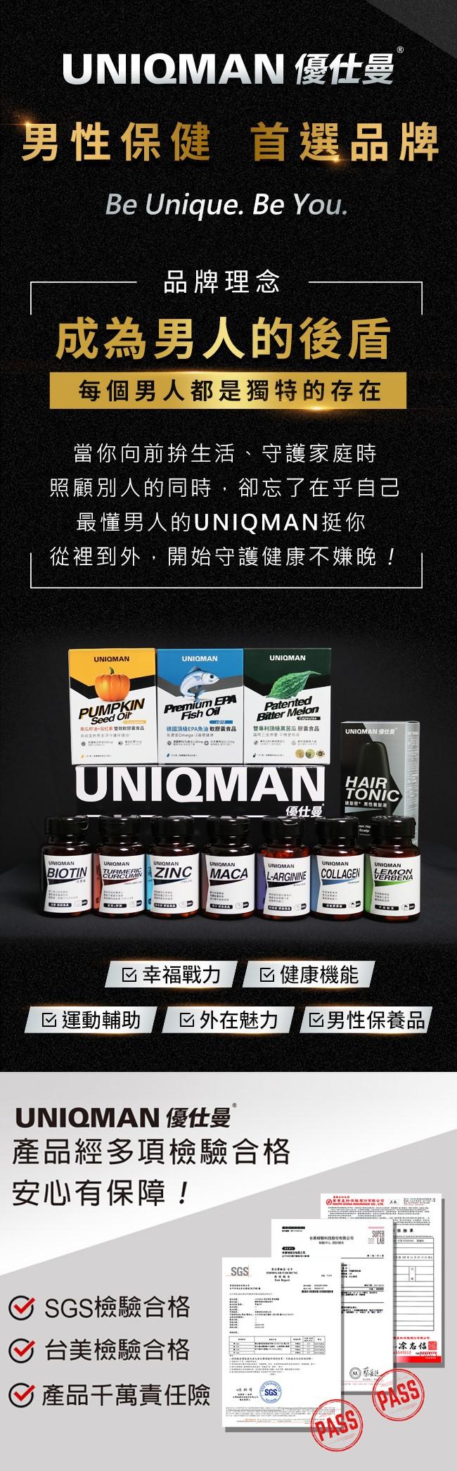 UNIQMAN-南瓜籽油+茄紅素 雙效軟膠囊食品(60粒/盒)﻿產品資訊