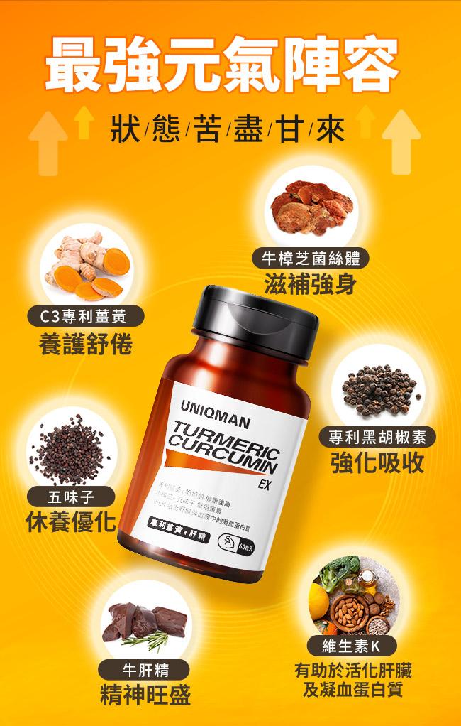 UNIQMAN-專利薑黃+肝精EX膠囊(60粒/瓶)產品資訊