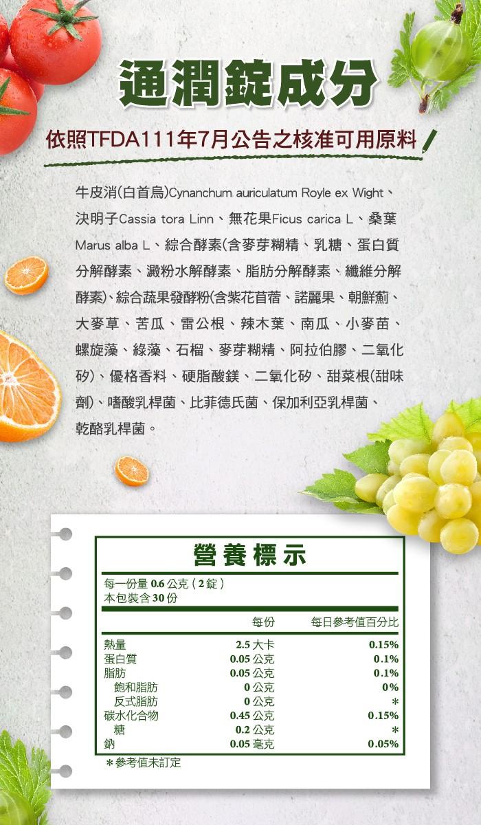 台灣康田-通潤錠(酵素+乳酸菌+膳食纖維)(60錠)﻿產品資訊