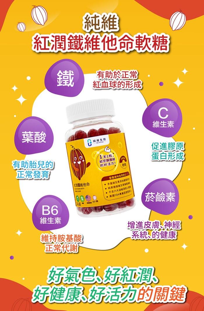 純維生技-紅潤鐡維他命軟糖(60顆)產品資訊