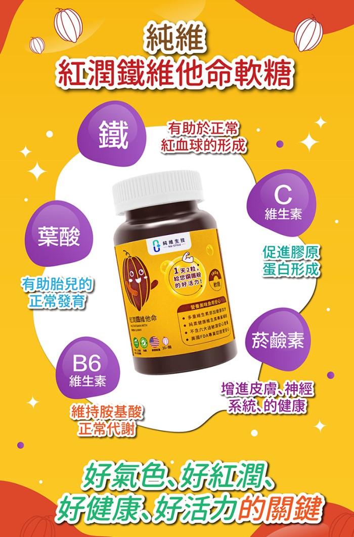 純維生技-紅潤鐡維他命軟糖(30顆)產品資訊