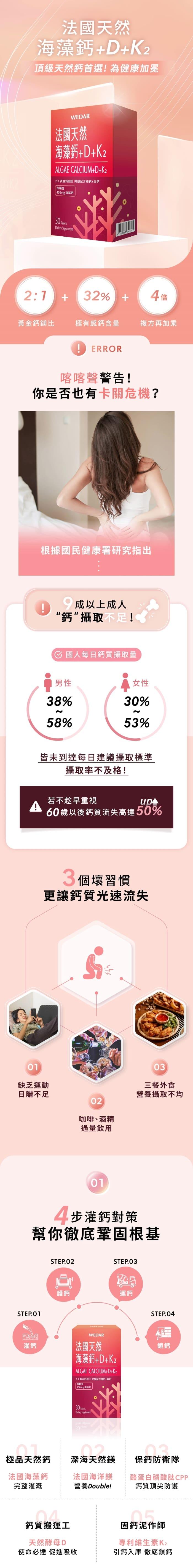 WEDAR 薇達 法國天然海藻鈣+D+K2(30錠X6盒)(共90天份)產品資訊