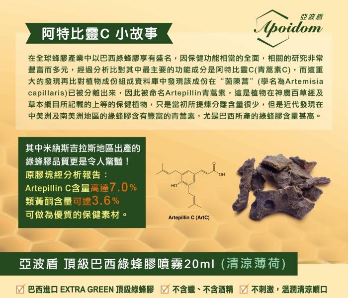 亞波盾-頂級巴西綠蜂膠噴霧20ml(清涼薄荷)產品資訊