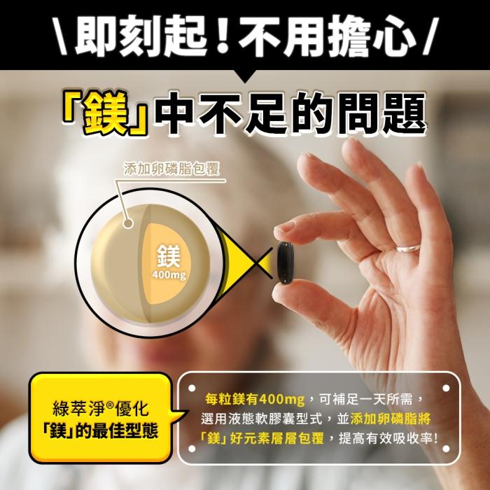綠萃淨 優化鎂400mg軟膠囊(72粒X2瓶)(共144天份)產品資訊