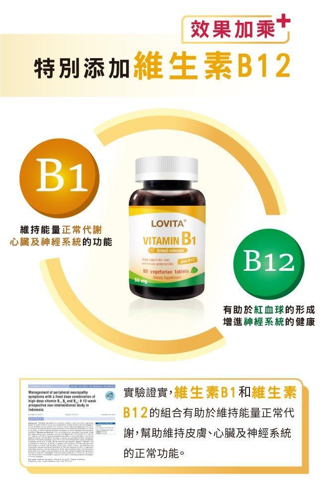 LOVITA愛維他-緩釋型維他命B1素食錠50mg(添加B12)(90錠_90天份)產品資訊