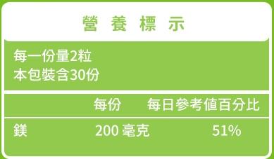 綠萃淨 卓越甘胺酸鎂膠囊(60粒X3瓶)(共90天份)﻿成份含量