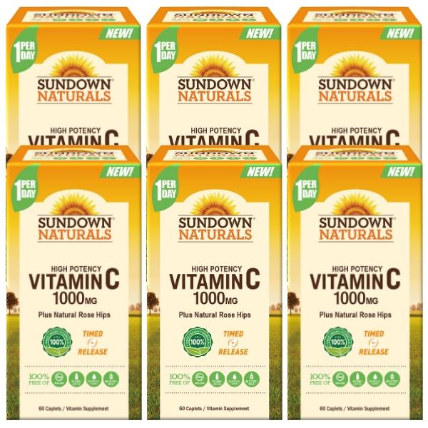 Sundown日落恩賜-緩釋型C 1000MG Plus玫瑰果錠(60錠X6瓶)(共360天份)