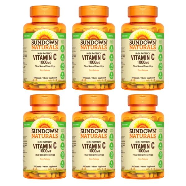 Sundown日落恩賜-緩釋型C 1000MG Plus玫瑰果錠(60錠X6瓶)(共360天份)