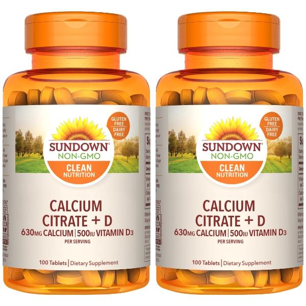 Sundown日落恩賜 精純檸檬酸鈣+維生素D3錠(100錠X2瓶)(共100天份)