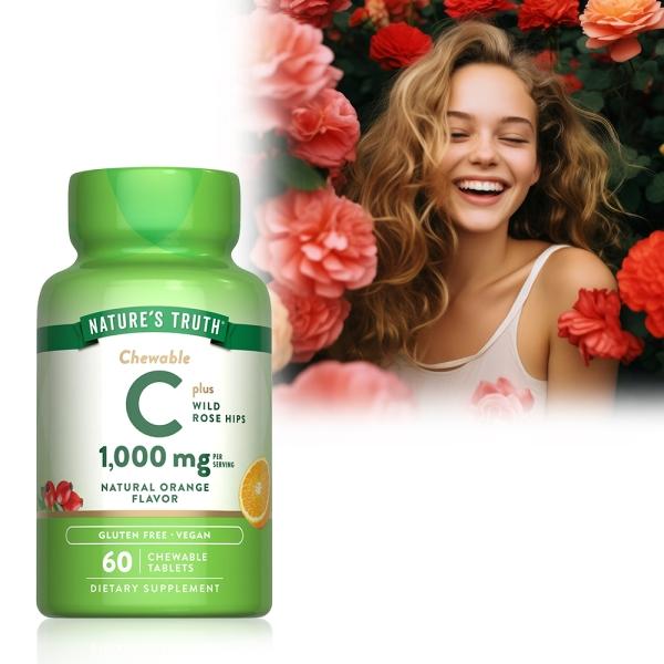 綠萃淨 美妍維生素C 500mg Plus玫瑰果口含錠(60錠)