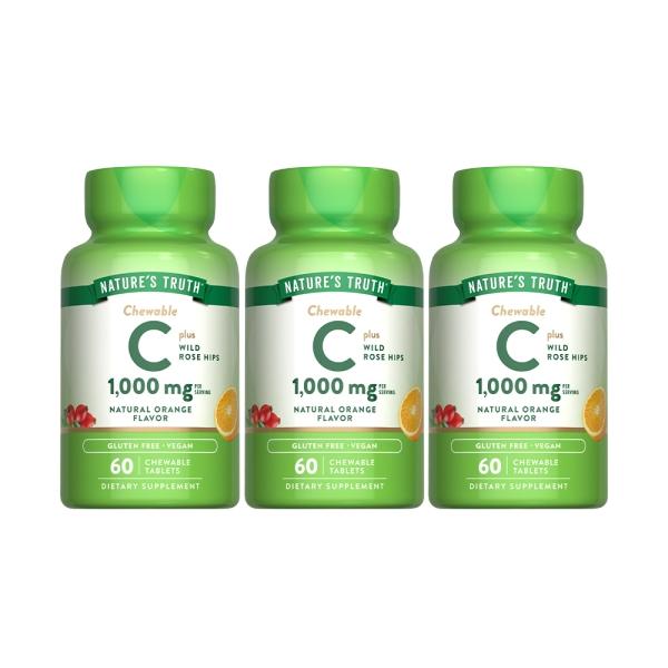 綠萃淨 美妍維生素C 500mg Plus玫瑰果口含錠(60錠X3瓶)