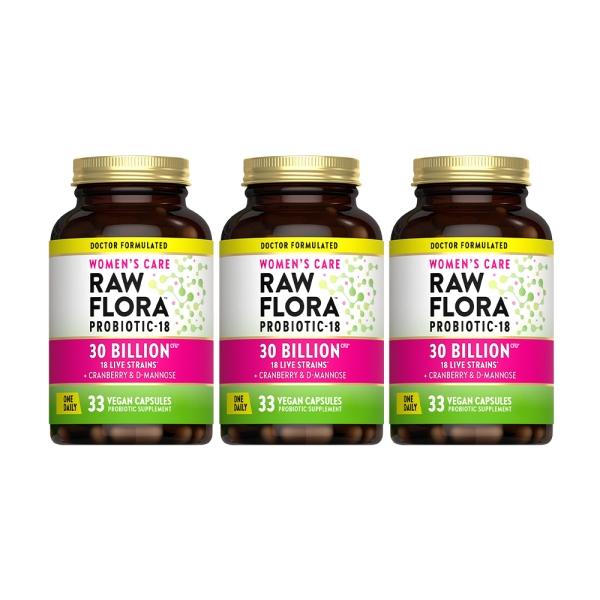 綠萃淨 Raw Flora 300億女性益生菌蔓越莓膠囊(33粒X3瓶)(共99天份)