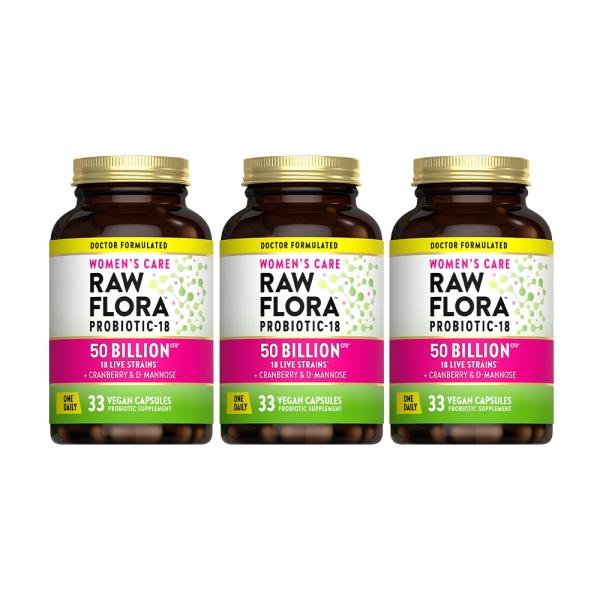 綠萃淨 Raw Flora 500億頂級女性益生菌蔓越莓膠囊(33粒X3瓶)(共99天份)