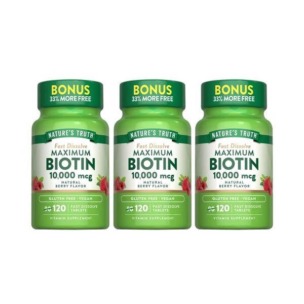 綠萃淨 生物素10000微克口含錠(120錠X3瓶)(共360天份)