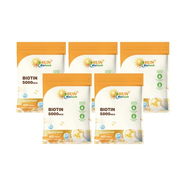 Sun日落恩賜 生物素5000mcg+鈣錠(60錠X5袋)