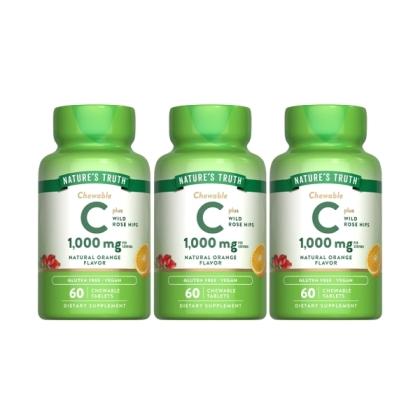 綠萃淨 美妍維生素C 500mg Plus玫瑰果口含錠(60錠X3瓶)