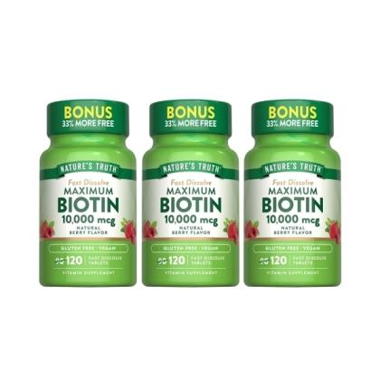 綠萃淨 生物素10000微克口含錠(120錠X3瓶)(共360天份)